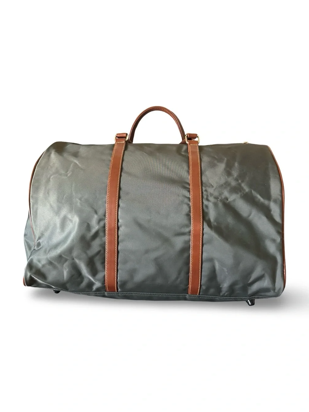 Rudolph Valentino Men's Olive Green Duffel with Brown Leather Trim